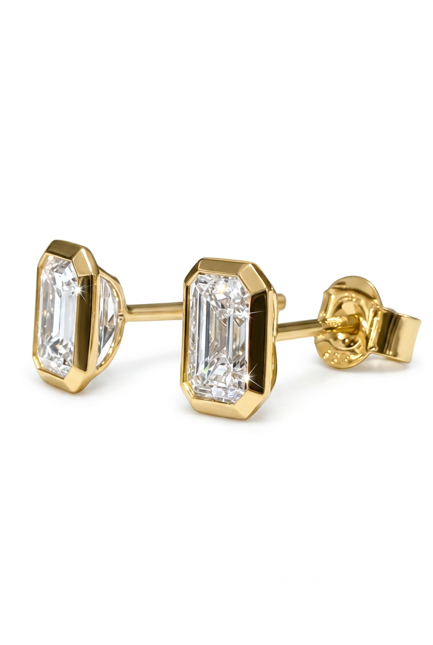 4.0ct Total Weight Emerald Cut Bezel Studs