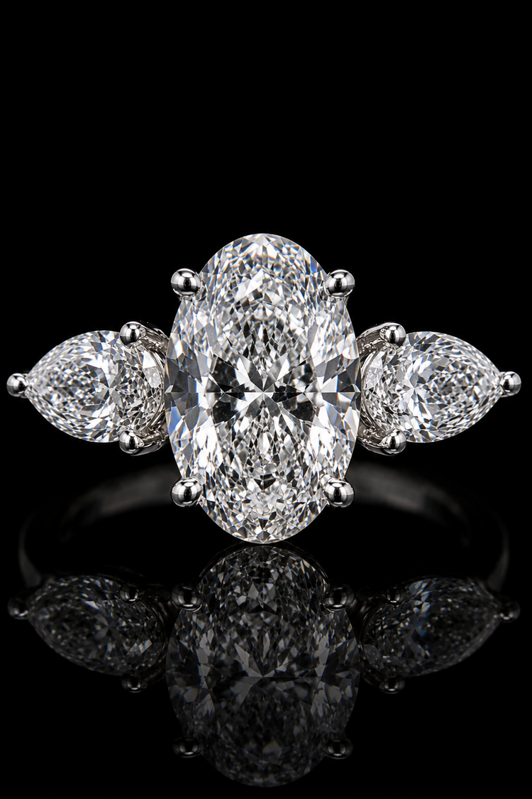 3.02ct Oval Cut Three Stone Lab Grown Diamond Engagement Ring