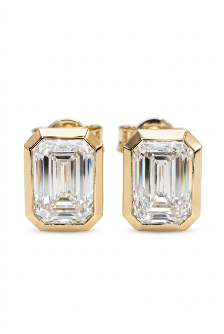 4.0ct Total Weight Emerald Cut Bezel Studs