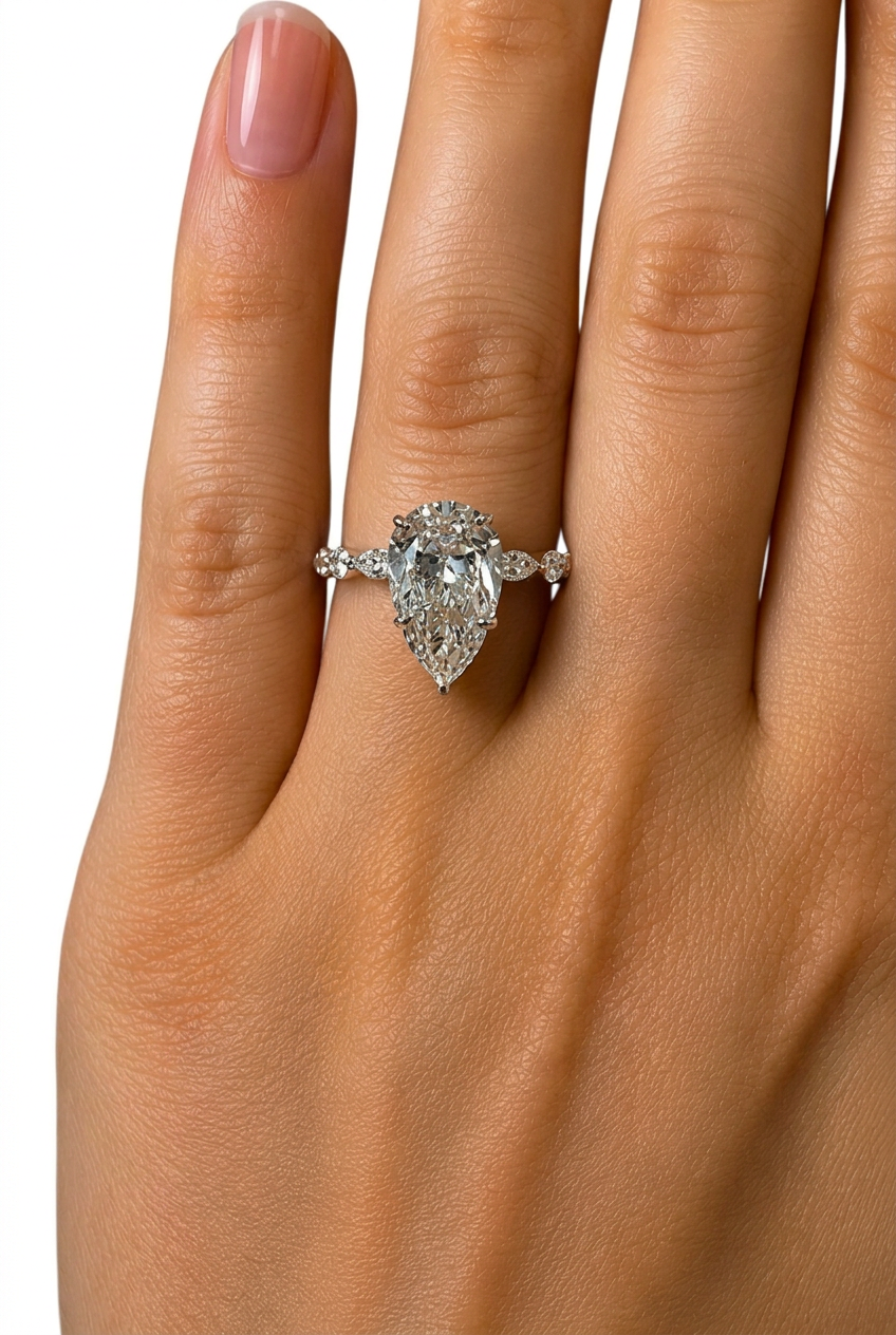 3.03ct Pear Shape Lab Grown Engagement Ring