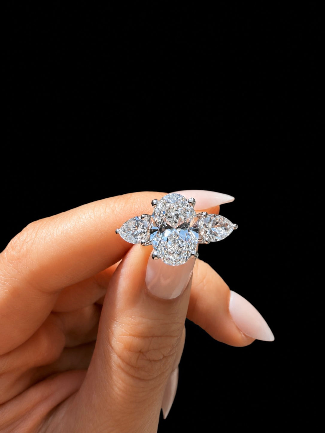 3.02ct Oval Cut Three Stone Lab Grown Diamond Engagement Ring
