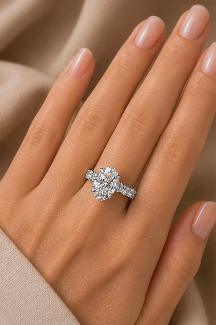 3.09ct Oval Cut Fully Flooded Lab Grown Engagement Ring