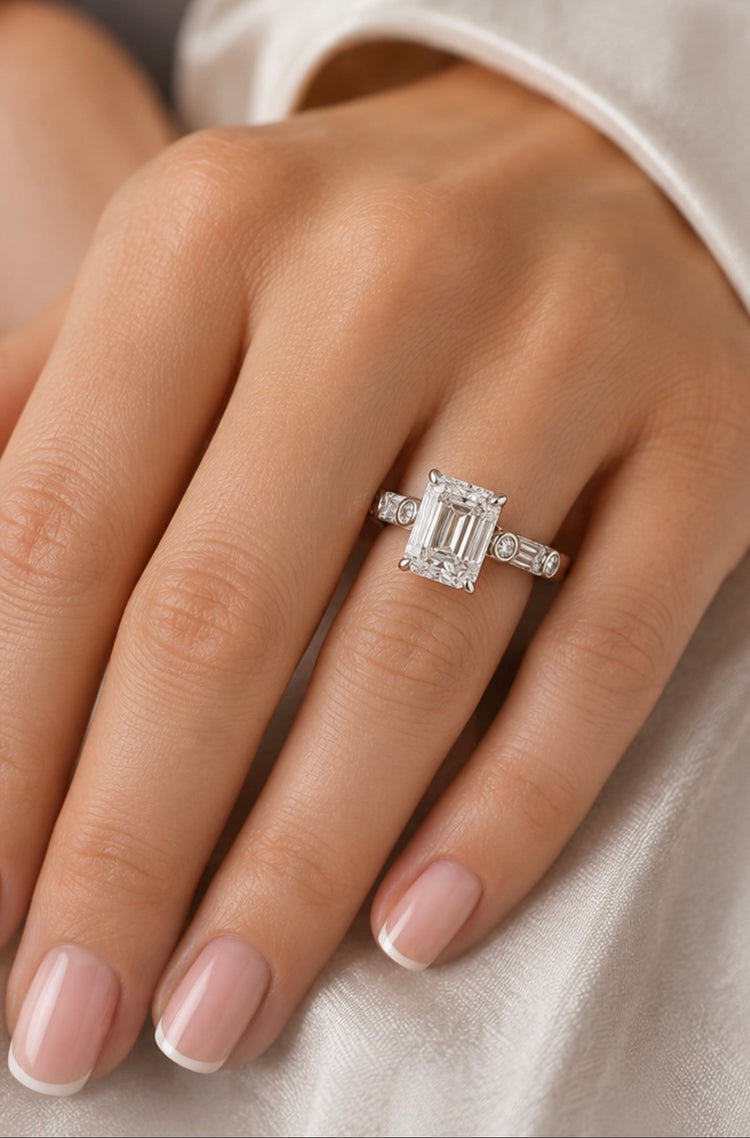 2.04ct Emerald Cut Lab Grown Engagement Ring