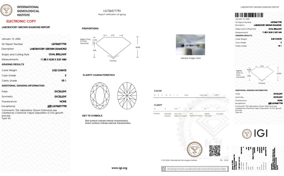 3.02ct Oval Cut Lab Grown Engagement Ring