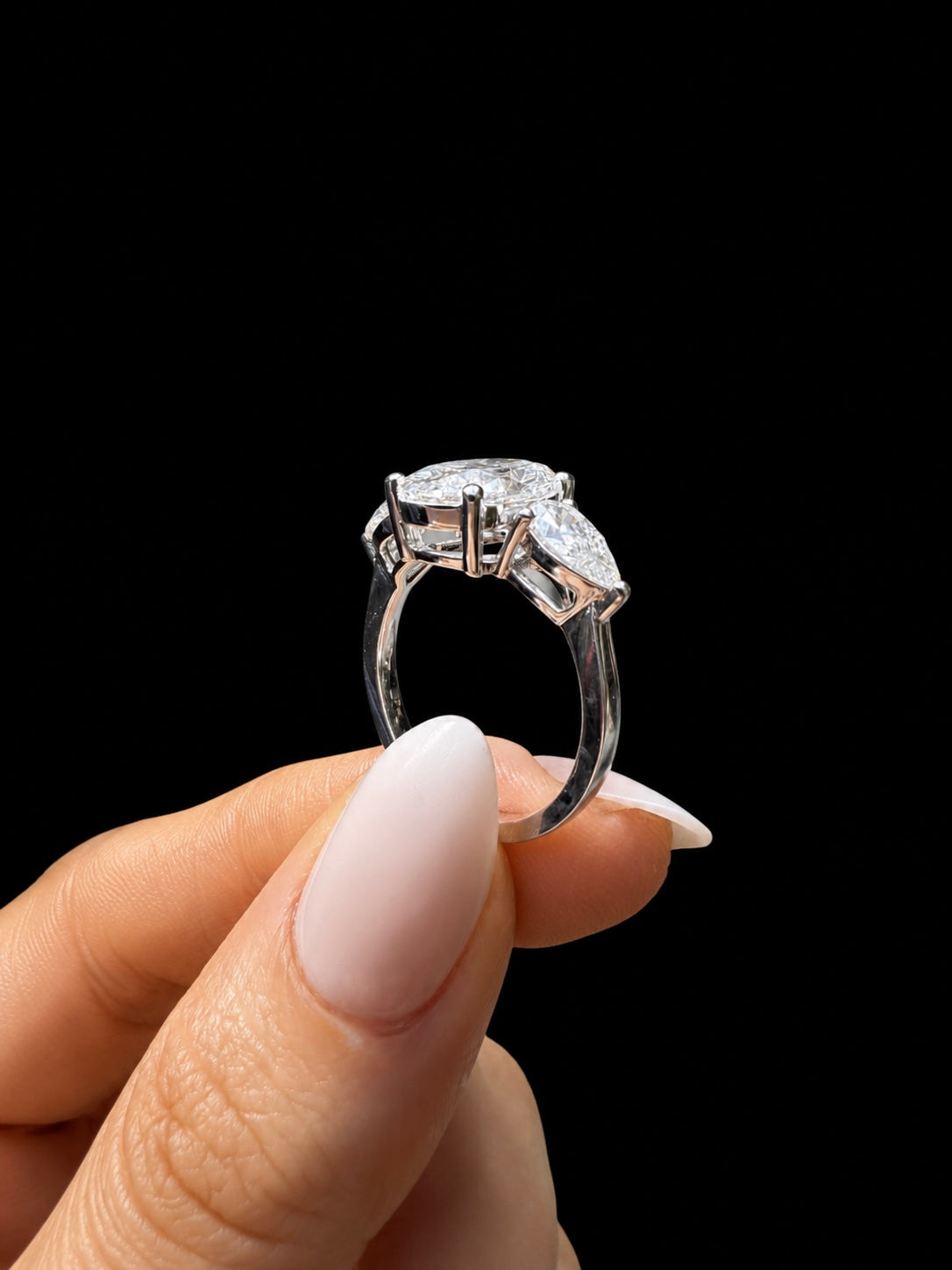 3.02ct Oval Cut Three Stone Lab Grown Diamond Engagement Ring